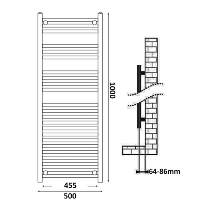 Dezine Straight 1000 x 500mm Chrome Electric Towel Rail - On/Off Control