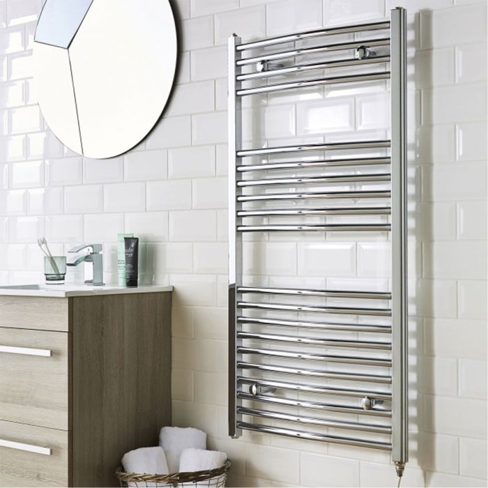 Dezine Curved 800 x 500mm Chrome Electric Towel Rail - On/Off Control