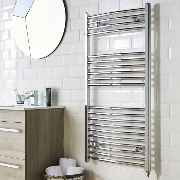 Dezine Curved 1200 x 500mm Chrome Electric Towel Rail - On/Off Control