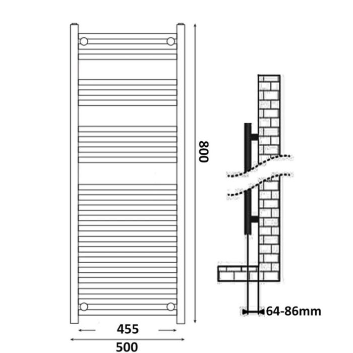 Dezine Straight 800 x 500mm Chrome Electric Towel Rail - Thermostatic Control