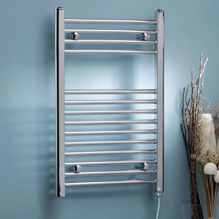 Dezine Straight 800 x 500mm Chrome Electric Towel Rail - Thermostatic Control