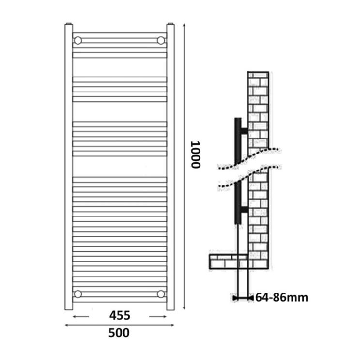 Dezine Straight 1000 x 500mm Chrome Electric Towel Rail - Thermostatic Control