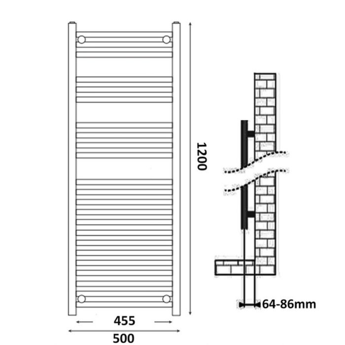 Dezine Straight 1200 x 500mm Chrome Electric Towel Rail - Thermostatic Control