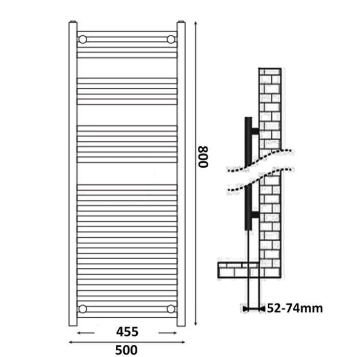 Dezine Curved 800 x 500mm Chrome Electric Towel Rail - Thermostatic Control