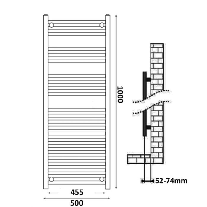 Dezine Curved 1000 x 500mm Chrome Electric Towel Rail - Thermostatic Control