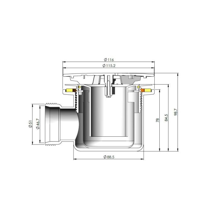 Dezine Pro 90mm Fast Flow Shower Waste, Chrome Plated Solid Brass Cap