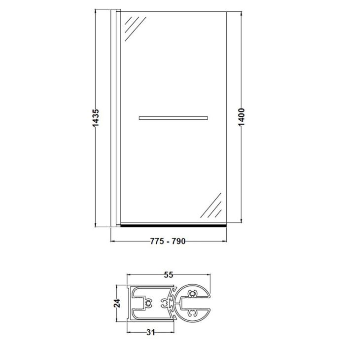 Dezine 6mm Straight Shower Bath Screen with Rail