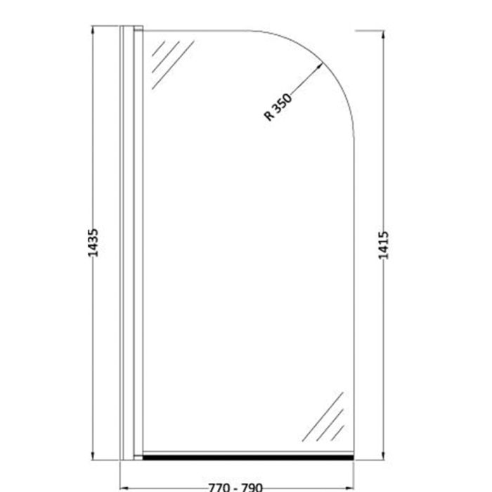 Dezine 6mm Radius Shower Bath Screen with Rail