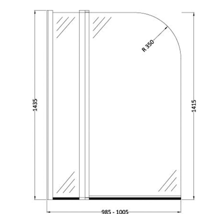 Dezine 6mm Radius Shower Bath Screen with Fixed Panel