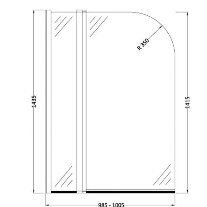 Dezine Lagan 1500 x 700mm Bath with Radius Screen with Fixed Panel