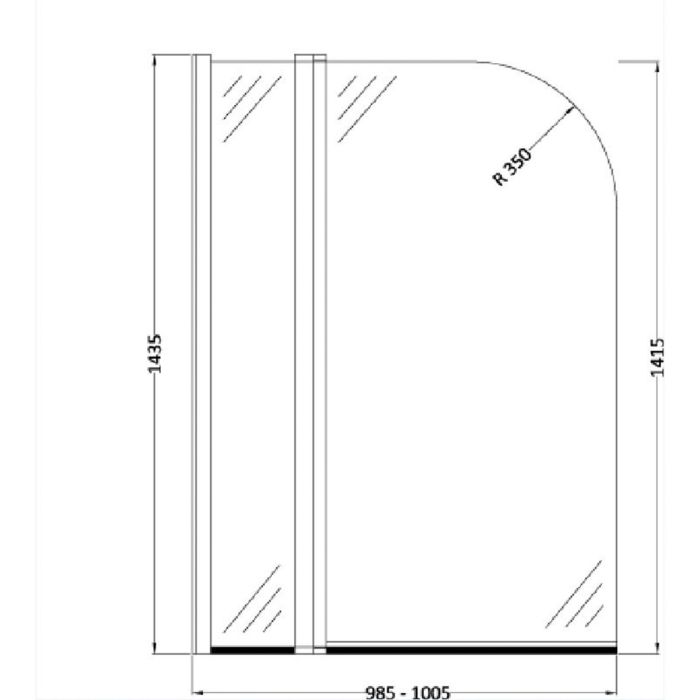 Dezine 6mm Rads Shower Bath Screen w Fixed Panel and Rail