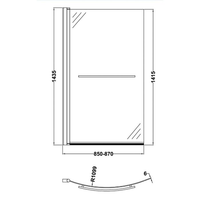 Dezine 6mm B Shaped Shower Bath Screen with Rail