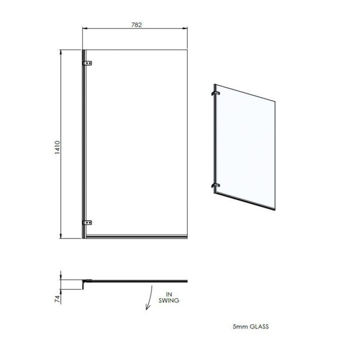 Dezine 5mm Straight Shower Bath Screen with Wall Hinges