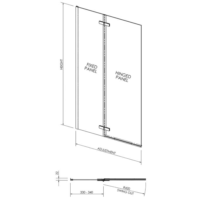 Dezine 5mm Straight Shower Bath Screen, Central Hinge