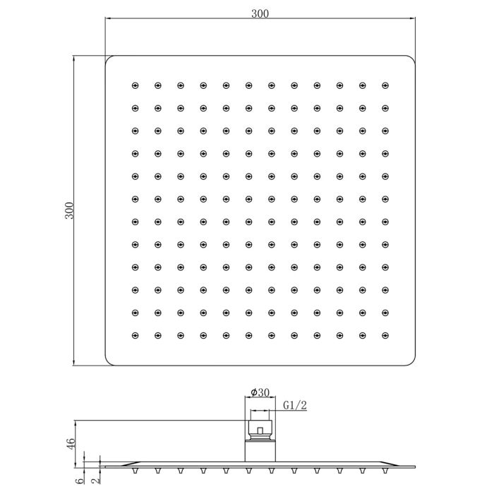 Dezine Cubo 300 x 300mm Square Overhead Shower Head, Chrome