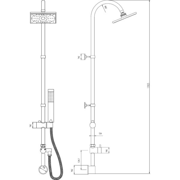 Dezine Nevis Proj Square Head Shower Rail Kit with Handset