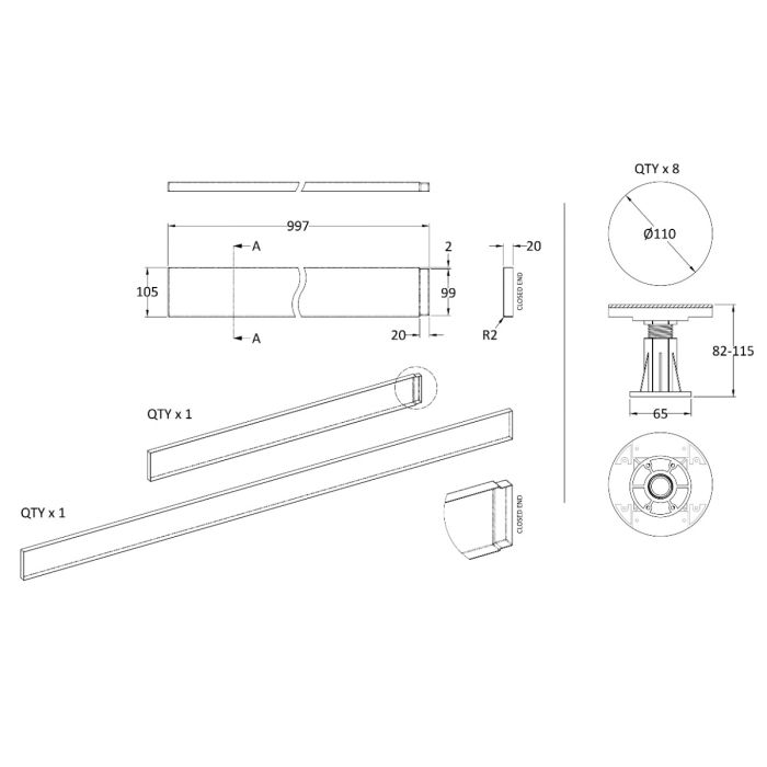 Dezine Gloss White Shower Tray Leg Kits with Plinth.  Suitable for 1100-1200mm Dezine Trays