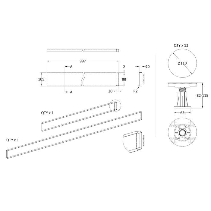 Dezine Gloss White Shower Tray Leg Kits with Plinth.  Suitable for 1300-1800mm Dezine Trays