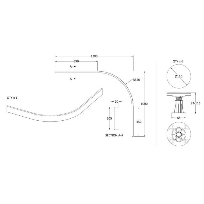 Dezine Gloss White Shower Tray Leg Kits with Plinth.  Suitable for 700-900mm Quadrant Dezine Trays