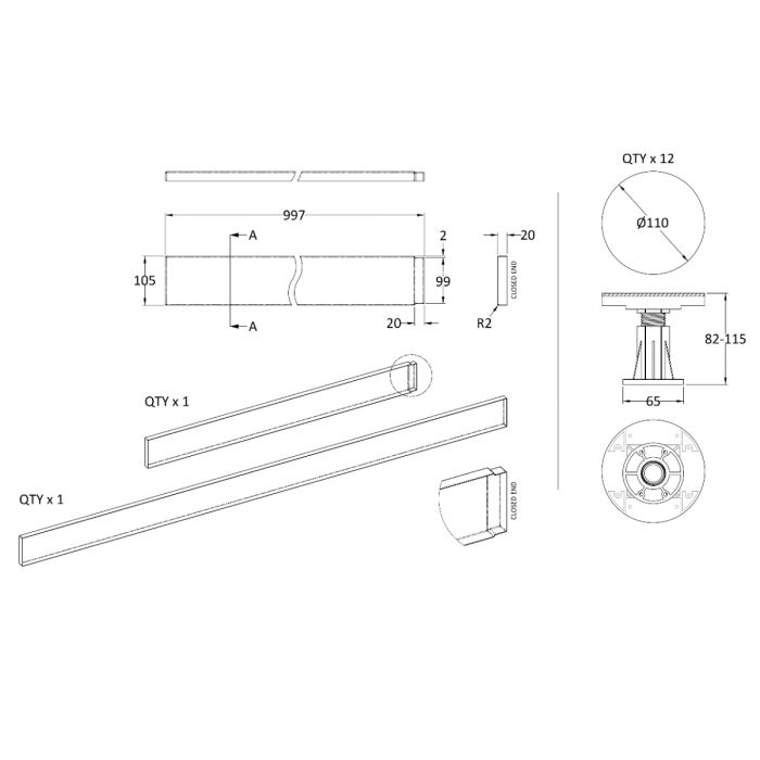 Dezine Slate Grey Shower Tray Leg Kits with Plinth.  Suitable for 1300-1800mm Dezine Trays