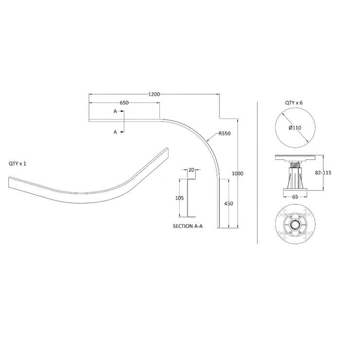 Dezine Slate Grey Shower Tray Leg Kits with Plinth.  Suitable for 700-900mm Quadrant Dezine Trays