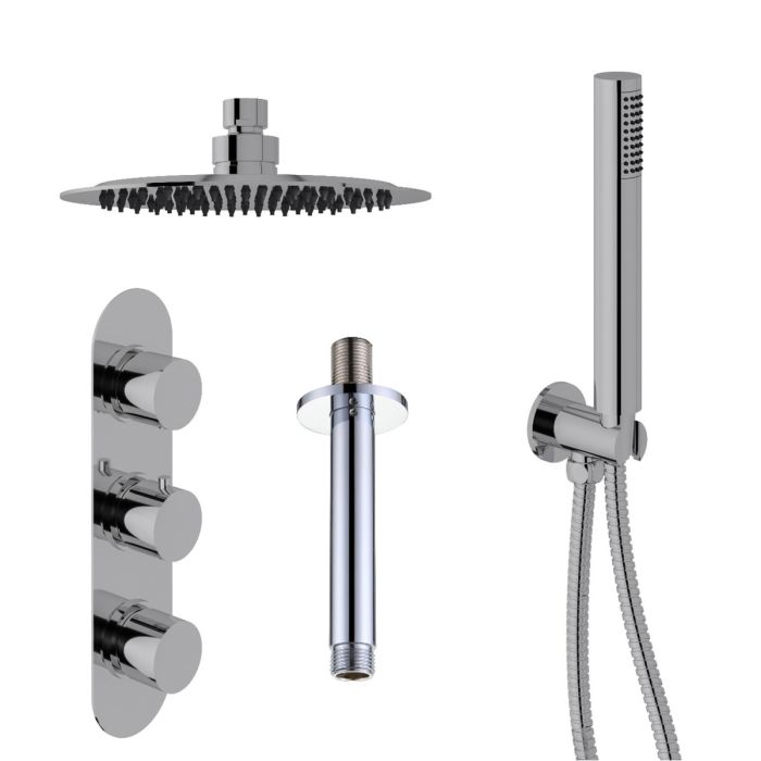 Dezine Pennar 5 Concealed Shower Kit with Handset and Ceiling Mounted Rain Head, Chrome