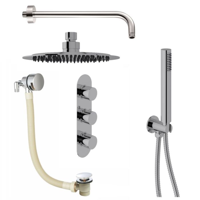 Dezine Pennar 5 Concealed Shower Kit with Handset, Stort Mounted Rain Head and Bath Overflow Filler, Chrome