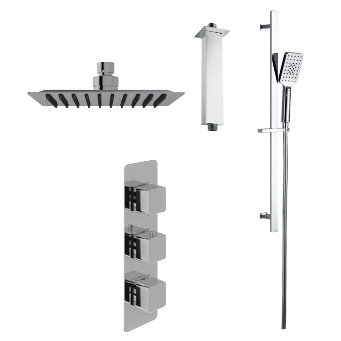 Dezine Cubo Concealed Shower Kit with Slide Rail Kit and Ceiling Mounted Rain Head, Chrome