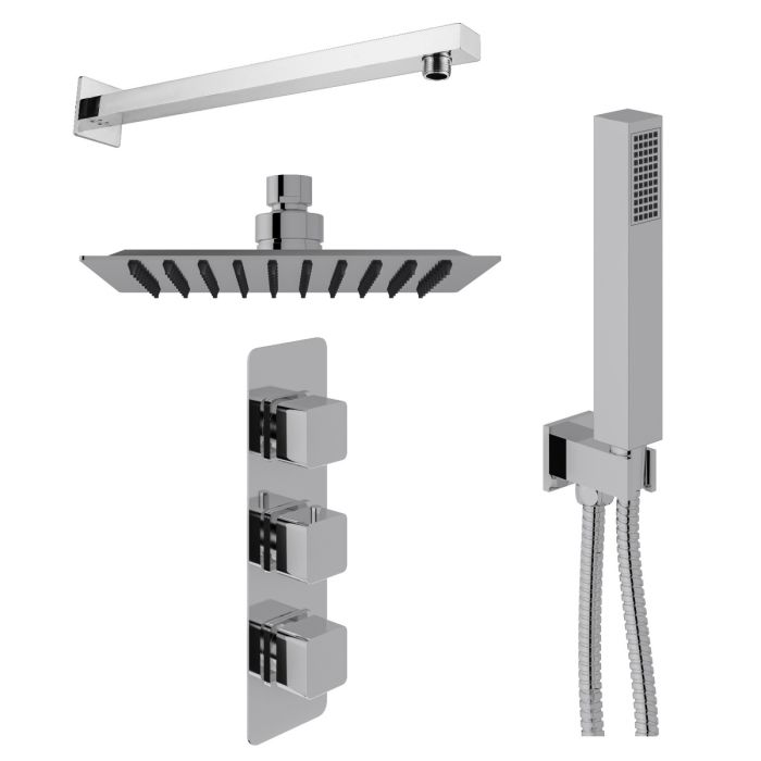 Dezine Cubo Concealed Shower Kit with Handset and Stort Mounted Rain Head, Chrome