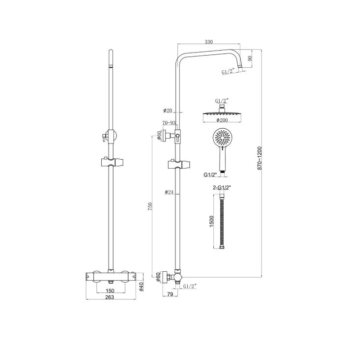 Dezine Pennar Exposed Round Shower Kit, Matt Black