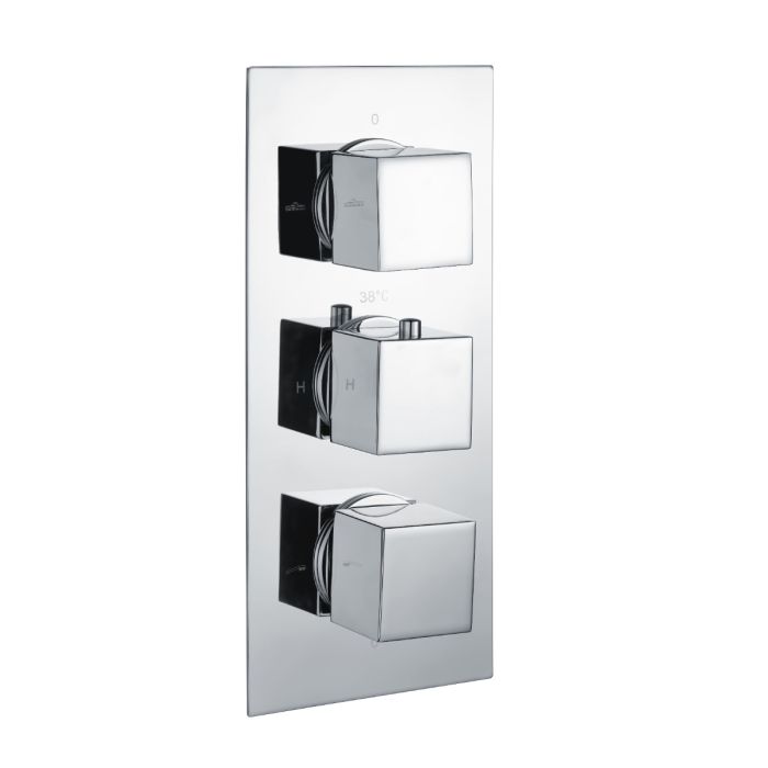 Dezine Cubo Chrome Square Concealed Triple Shower Valve with Diverter, 3 Outlet