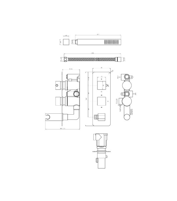 Dezine Cubo Chrome Square Twin Valve with Integrated Handset, 2 Outlet