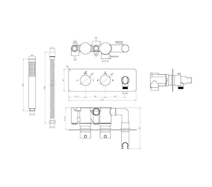 Dezine Pennar Chrome Round Twin Valve with Integrated Handset, 2 Outlet