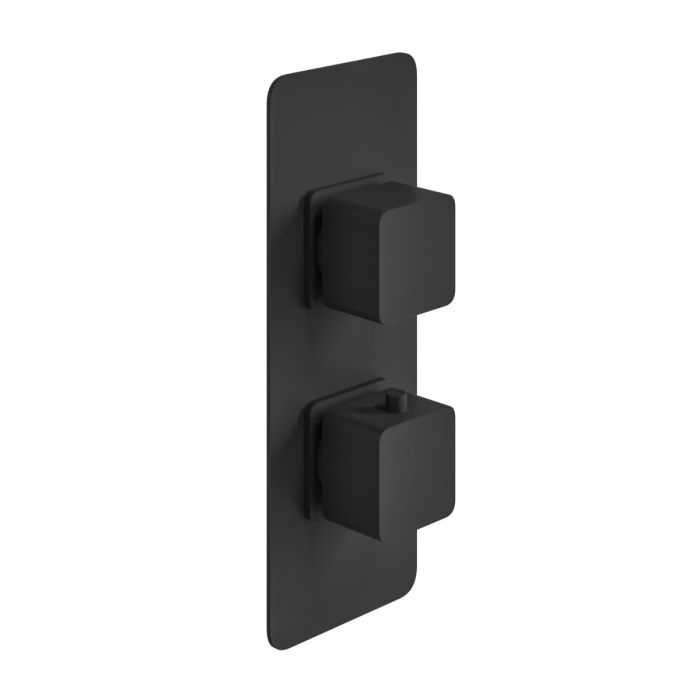 Dezine Cubo Matt Black Square Concealed Twin Shower Valve with Diverter, 2 Outlet