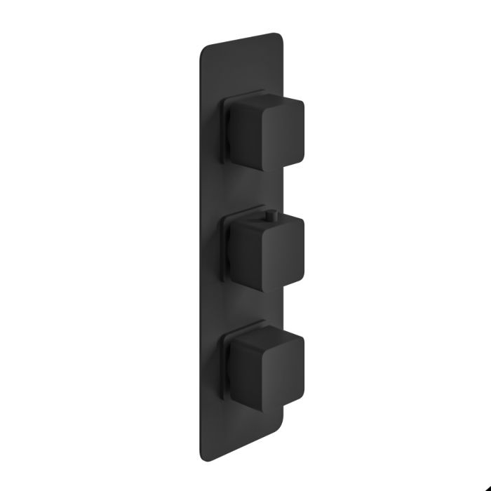 Dezine Cubo Matt Black Square Concealed Triple Shower Valve with Diverter, 3 Outlet