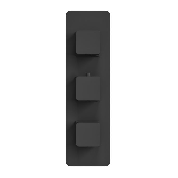 Dezine Cubo Matt Black Square Concealed Triple Shower Valve with Diverter, 3 Outlet