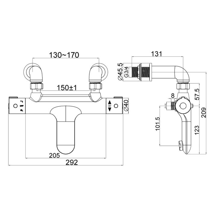 Dezine Barle Deck Mounted Thermostic Bath Shower Mixer