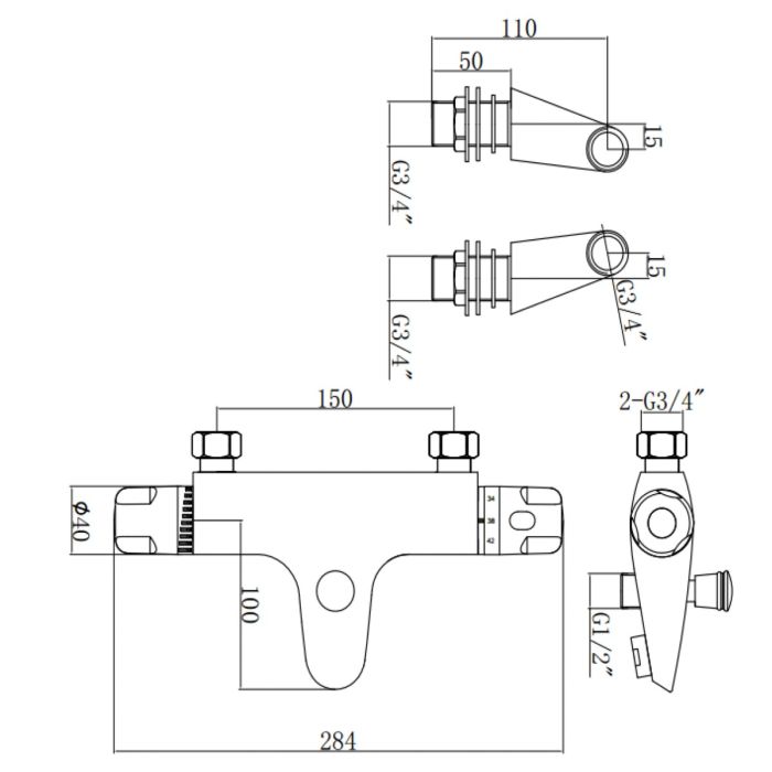 Dezine Carron Deck Mounted Thermostic Bath Shower Mixer