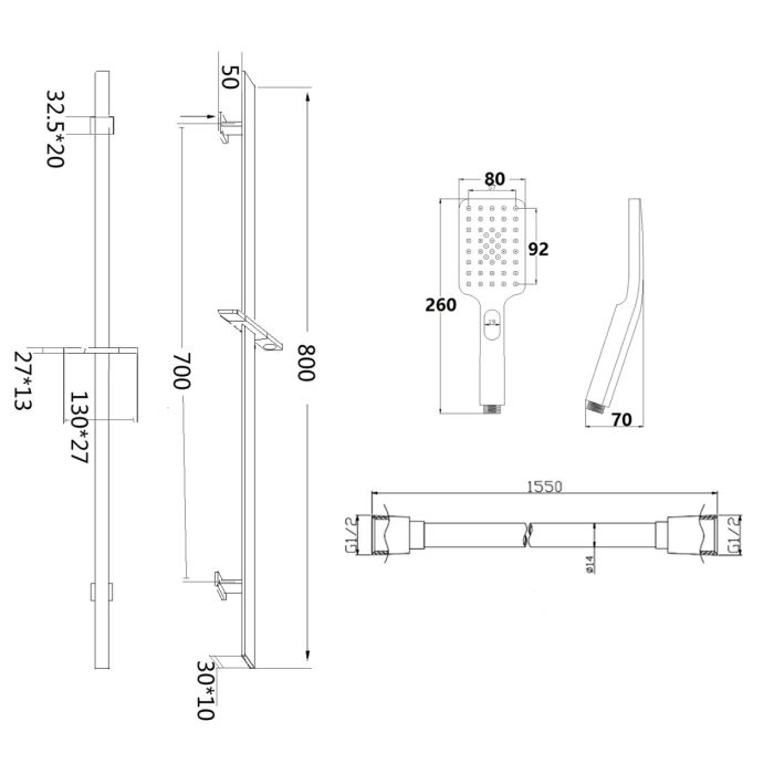 Dezine Shwar Matt Black Square Slide Rail Kit