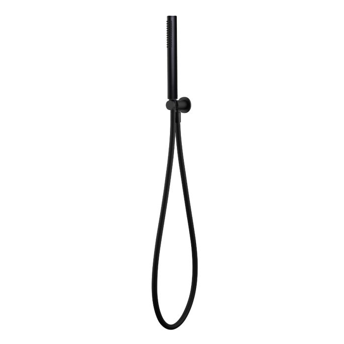 Dezine Pennar Round Matt Black Handset with Outlet Elbow, Bracket and Hose