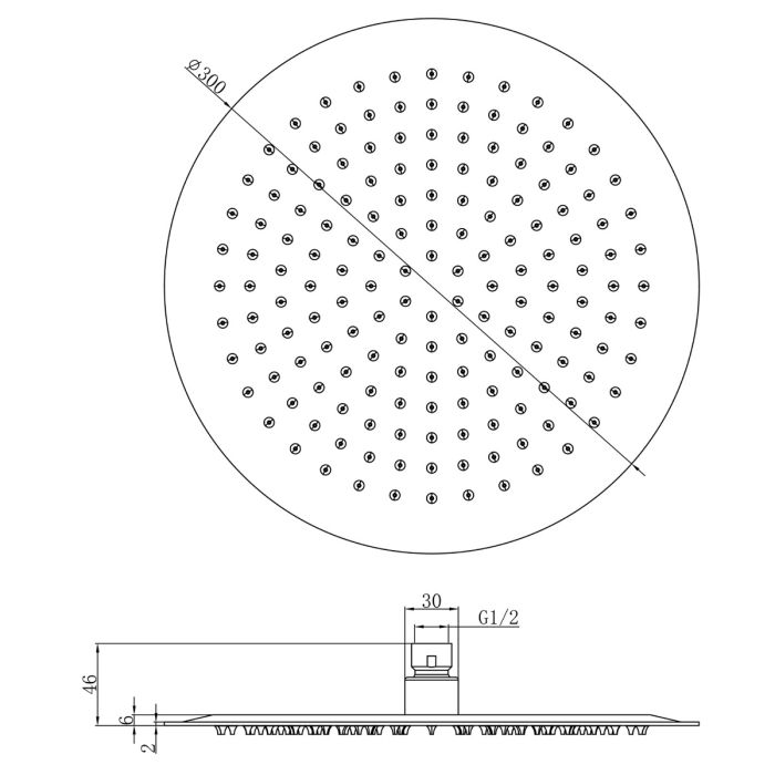 Dezine Pennar 300 x 300mm Round Overhead Shower Head, Chrome