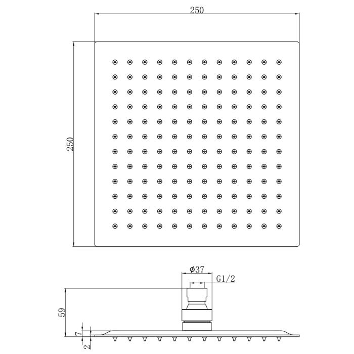 Dezine Cubo Matt Black 250 x 250mm Square Overhead Shower Head