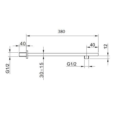 Dezine Cubo 380mm Square Stort Mounted Arm, Chrome