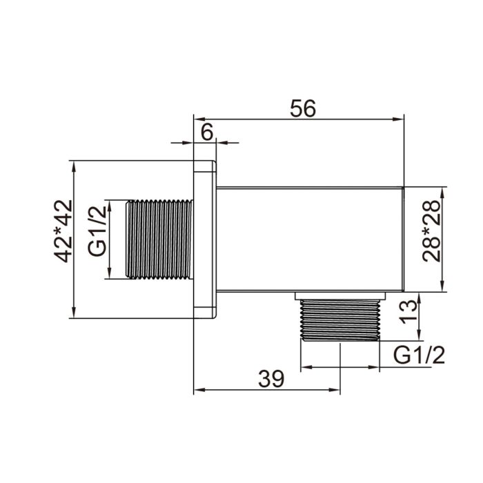 Dezine Cubo Square Outlet Elbow, Chrome