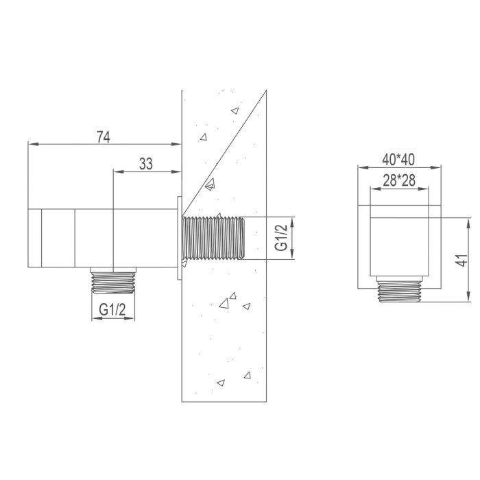 Dezine Cubo Square Outlet Elbow and Bracket, Chrome