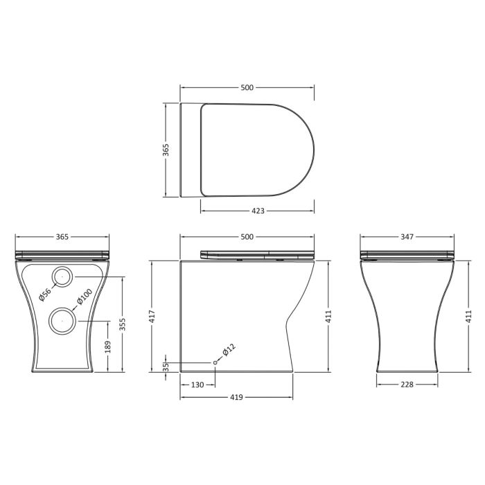 Dezine Itchen Rimless Back To Stort Toilet with Soft Close Seat