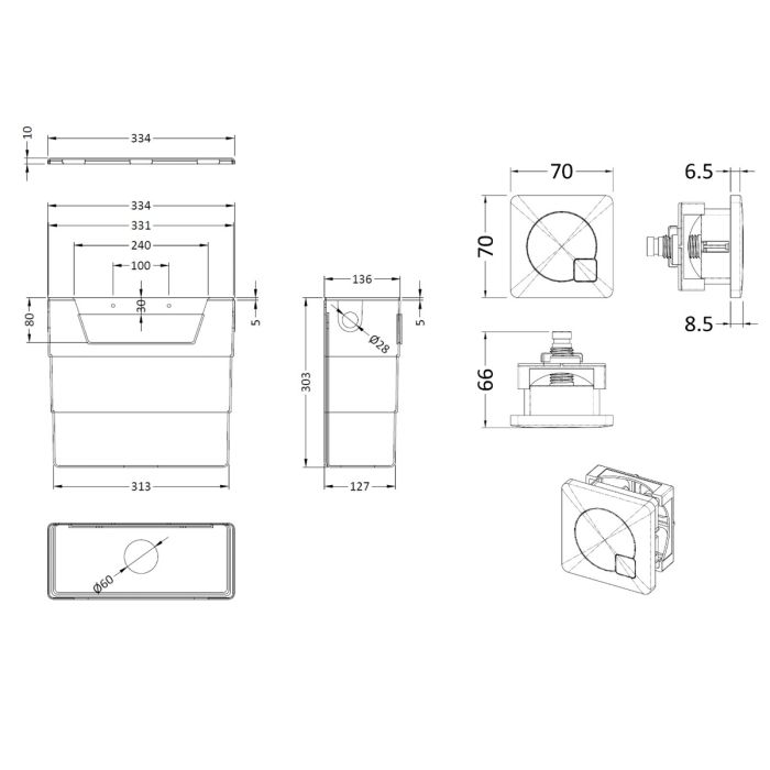 Dezine Dual Flush Concealed Toilet Cistern - Brushed Brass