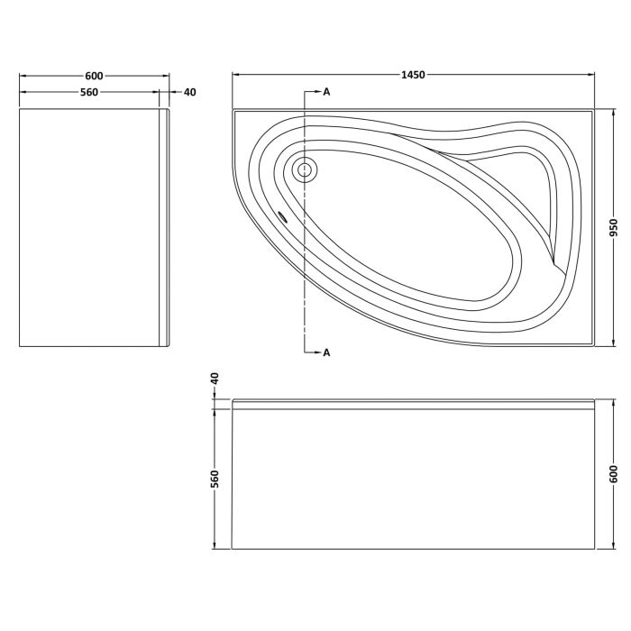 Dezine 1450 x 950mm RH Corner Bath