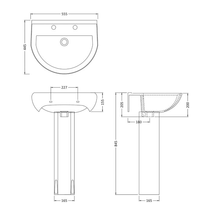 Dezine Esk 550mm 2TH Basin and Pedestal