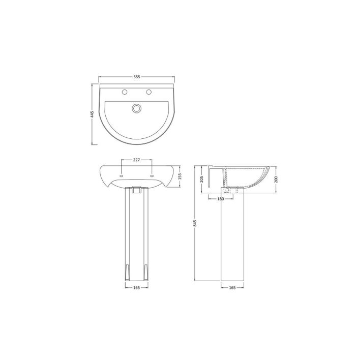 Dezine Grace 550mm 1TH Basin and Full Pedestal